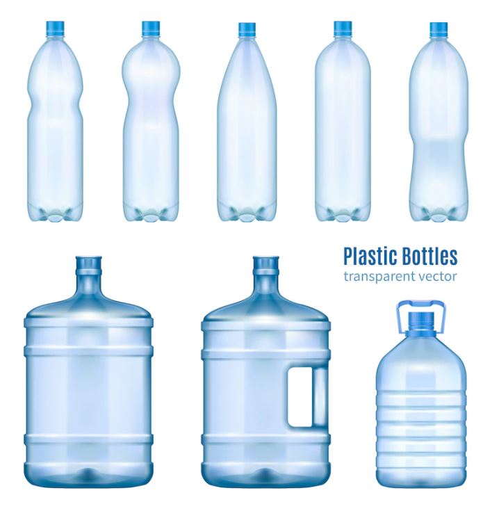 serie di bottiglie in PET di diverso formato